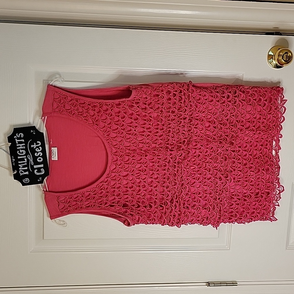Cato Sleeveless Top Hot Pink Lace Overlay Front large
